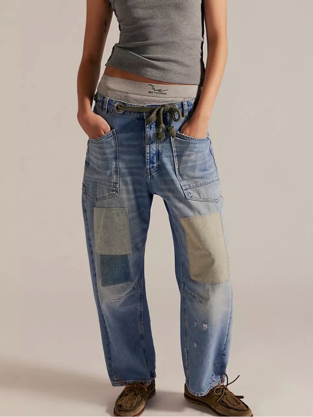NWT We The Free Moxie Low Slung Pull-On Barrel Jeans Size 27 in Truest Blue